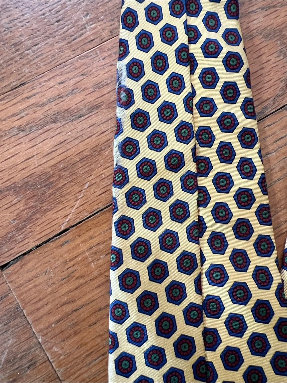 Lauren Ralph Lauren Yellow and Navy Honeycomb Silk Tie